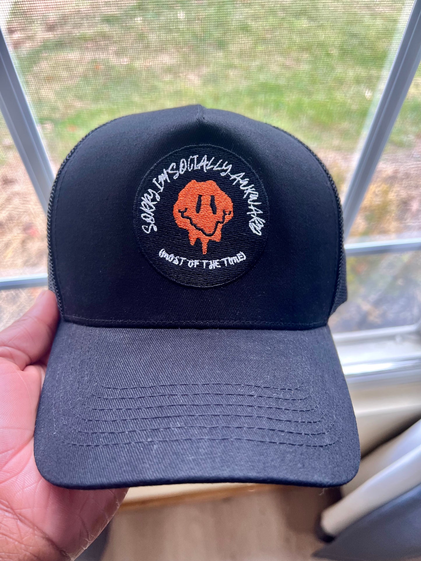 DyLN Rd Trucker Hat SORRY IM SOCIALLY AWKWARD embroidery