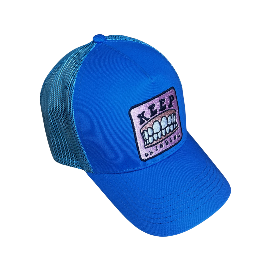 DyLN Rd Trucker Hat KEEP GRINDING embroidery