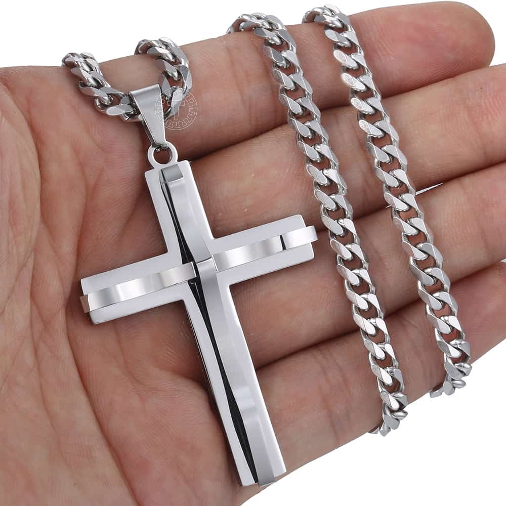 Stainless Steel Cross Curb Cuban Link Chain